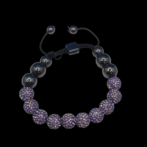 NEW Hematite & Amethyst Australian Crystal Shamballa Adjustable Beaded Bracelet - Picture 12 of 12